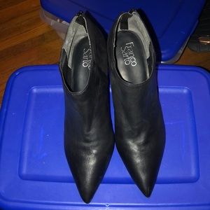 Black leather wedge heel booties